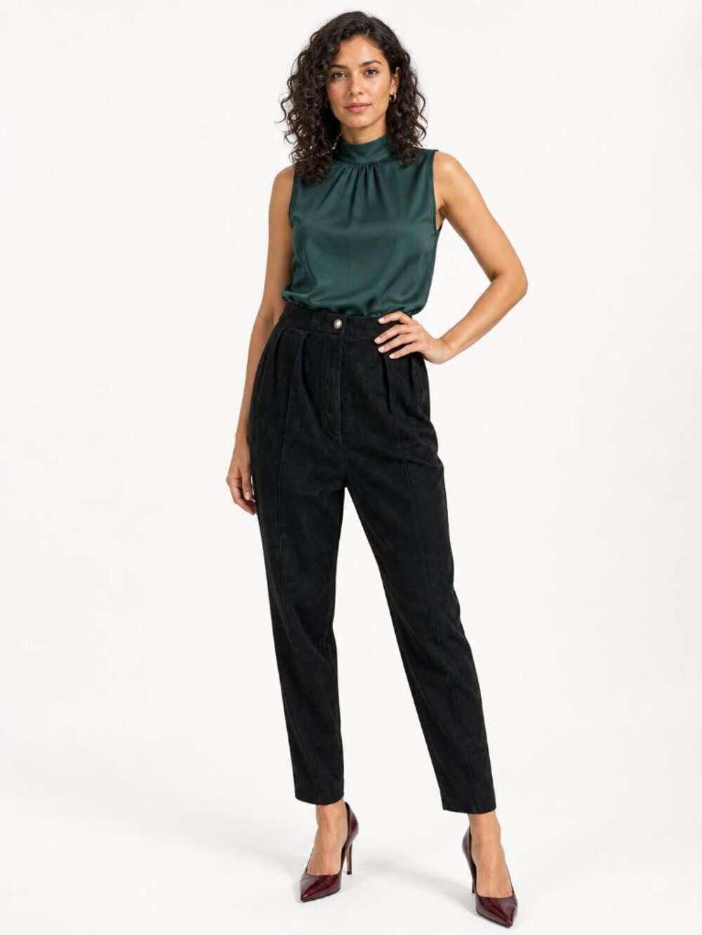 Vintage Pia Rucci Leather High Waist Pleated Tapered Pants Black M